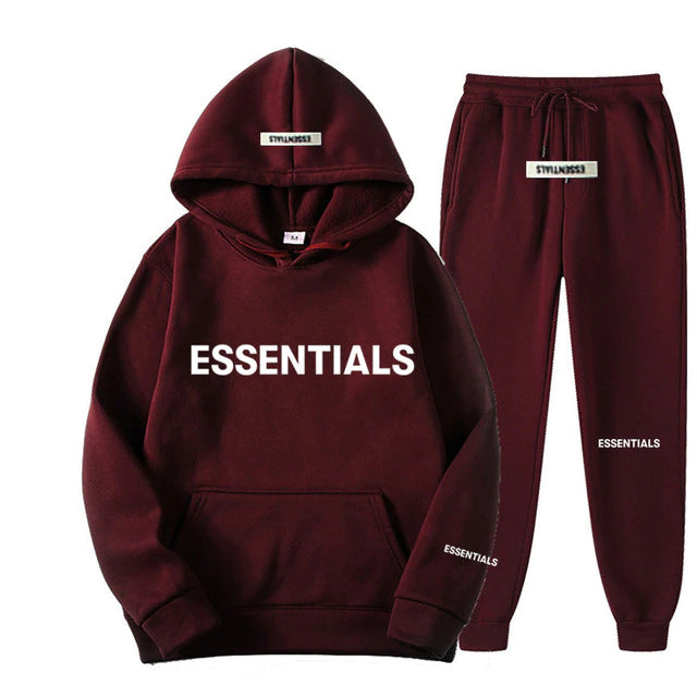 Fear of God Essentials Bold Logo Tracksuit Set — Maroon