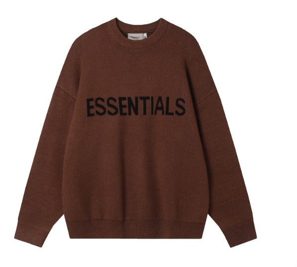 Essentials Dark Brown Round Neck Sweater