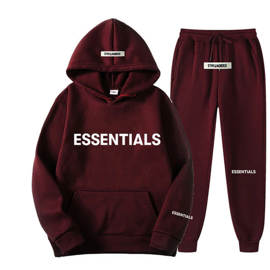 Fear of God Essentials Bold Logo Tracksuit Set — Maroon