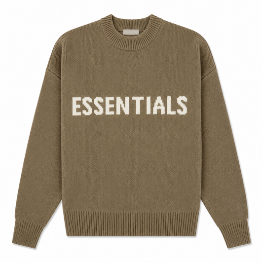 Essentials Round Neck Brown Knit Sweater