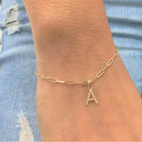 14k Gold & Diamond Initial W Link Bracelet