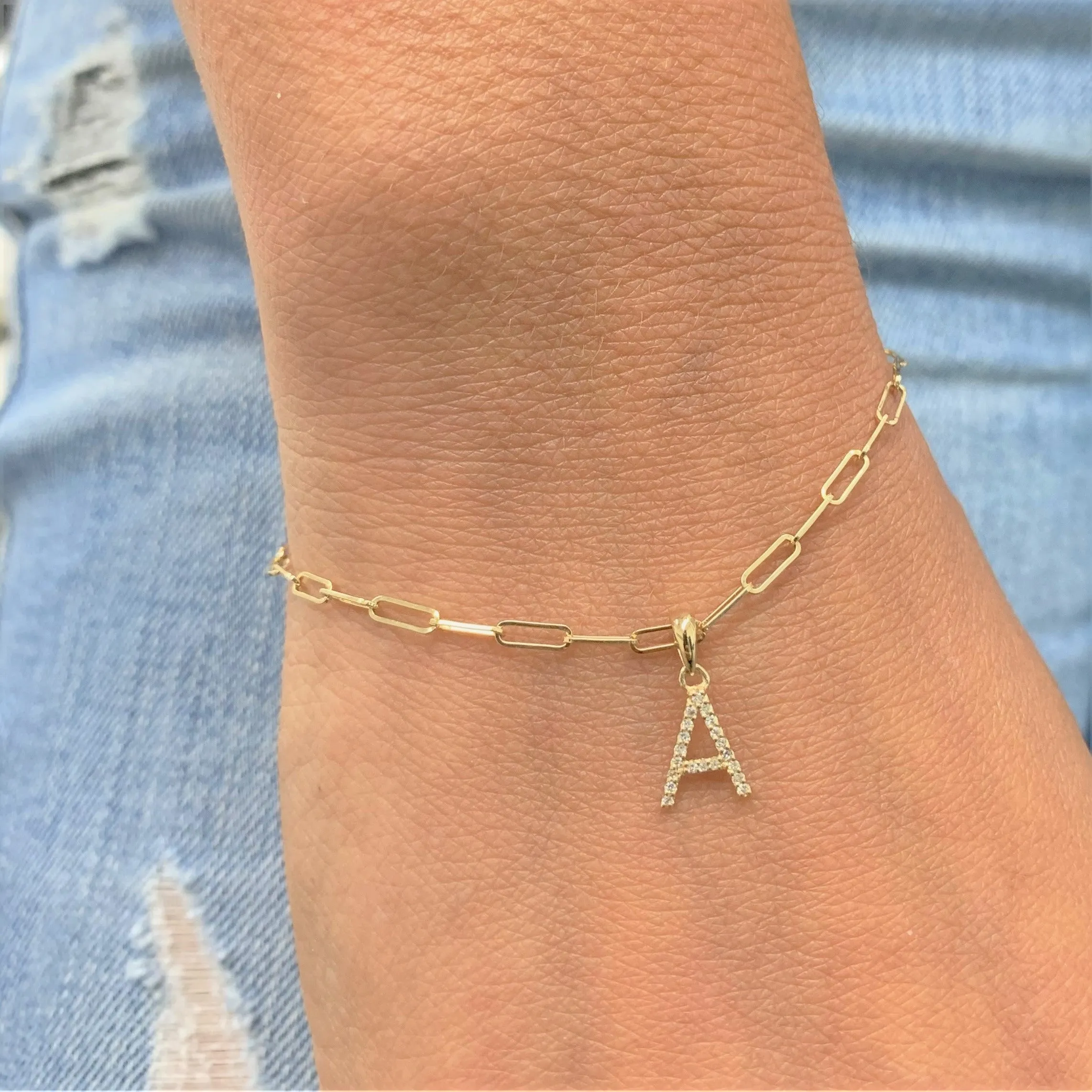 14k Gold & Diamond Initial W Link Bracelet