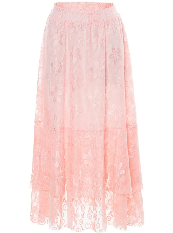 A-Line Lace Skirt Stitching Irregular Skirt