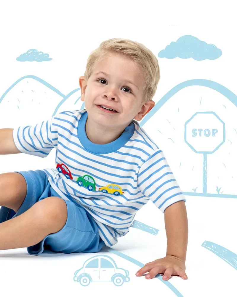 Claire & Charlie Boys Periwinkle Blue Striped Cars Shirt