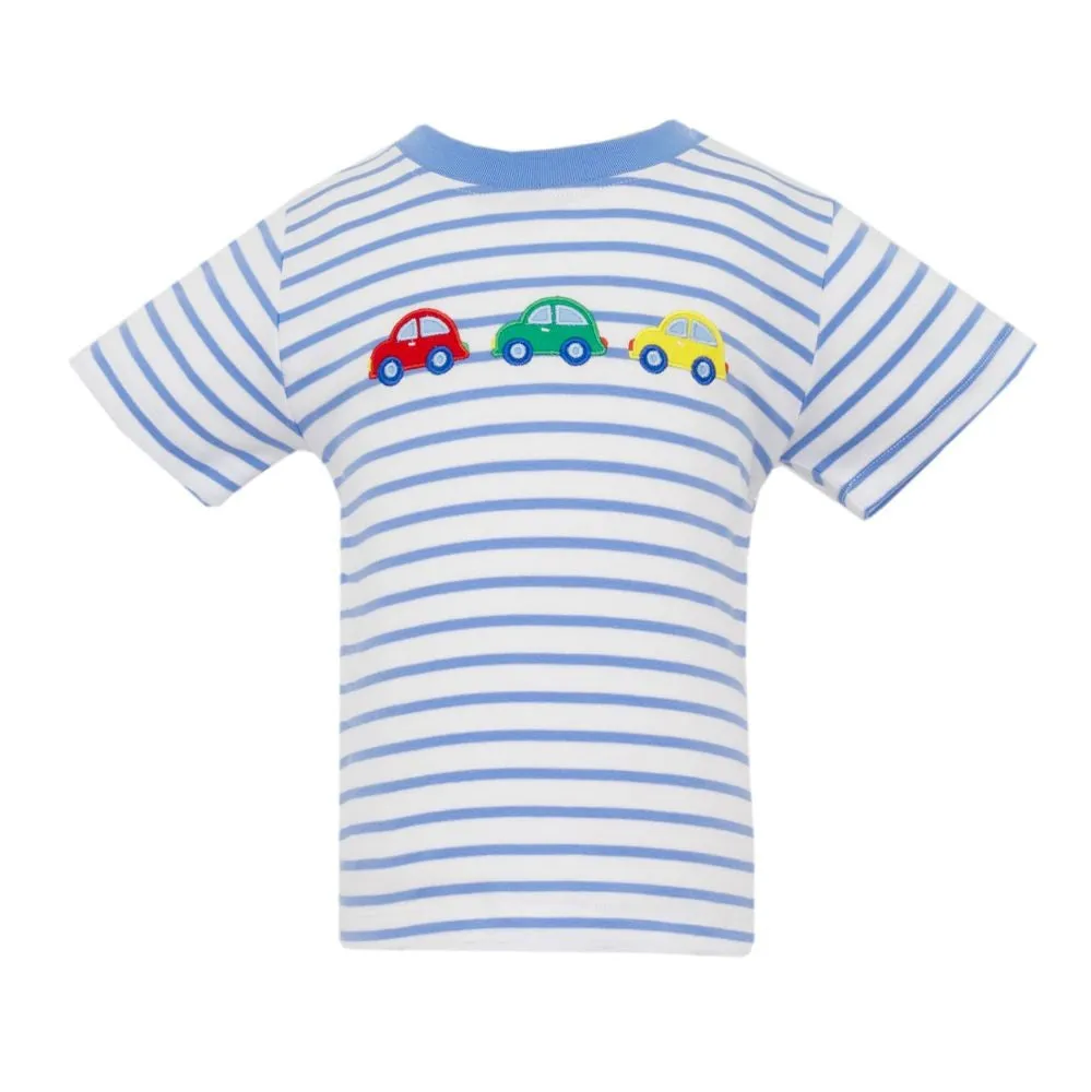 Claire & Charlie Boys Periwinkle Blue Striped Cars Shirt