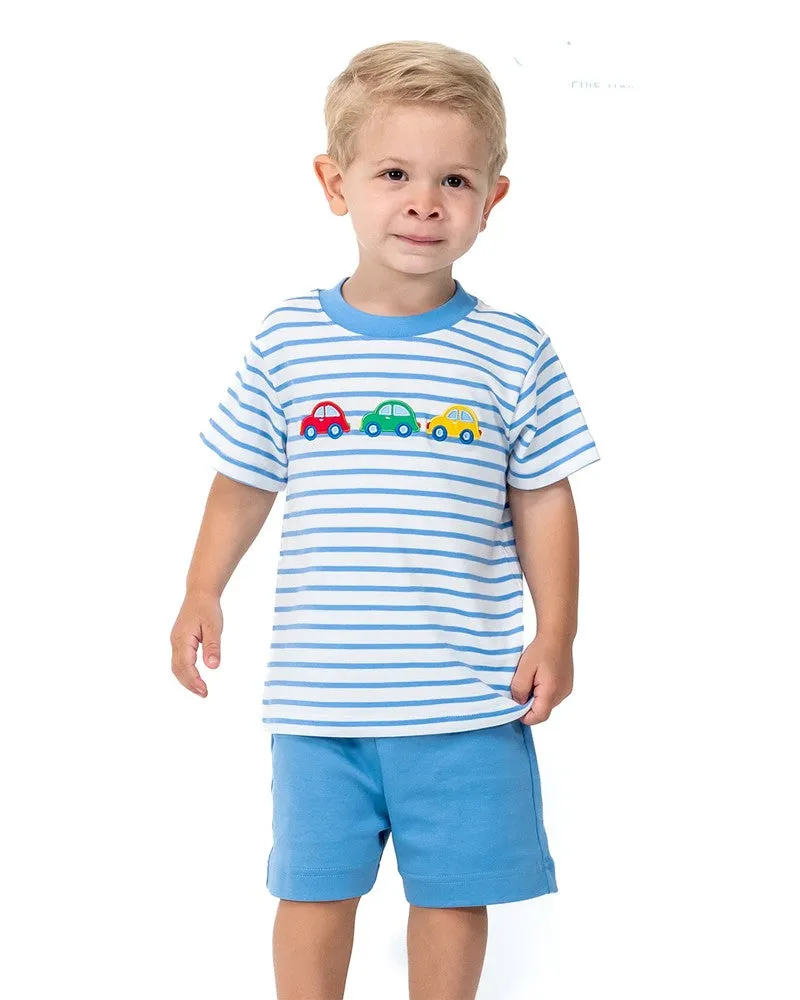 Claire & Charlie Boys Periwinkle Blue Striped Cars Shirt