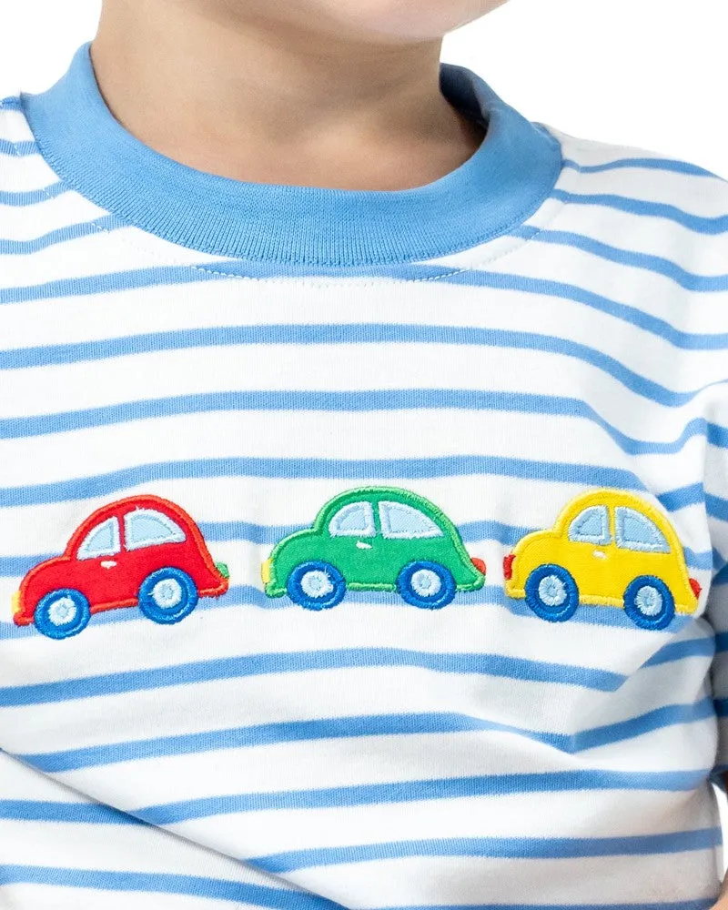 Claire & Charlie Boys Periwinkle Blue Striped Cars Shirt