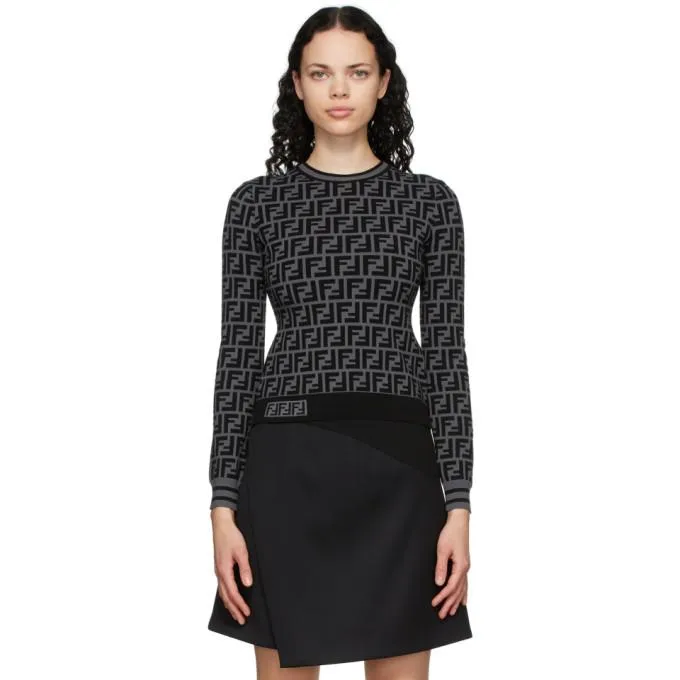 Fendi Black and Grey Forever Fendi Sweater