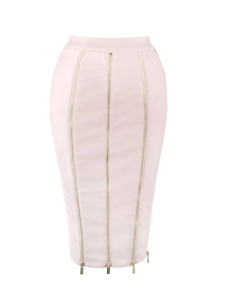 GARCIA BLUSH VEGAN LEATHER ZIPPER SPLITS MIDI SKIRT