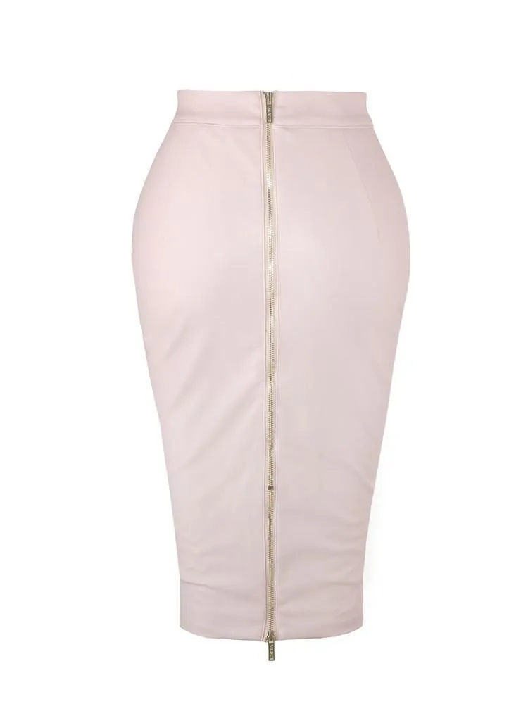 GARCIA BLUSH VEGAN LEATHER ZIPPER SPLITS MIDI SKIRT