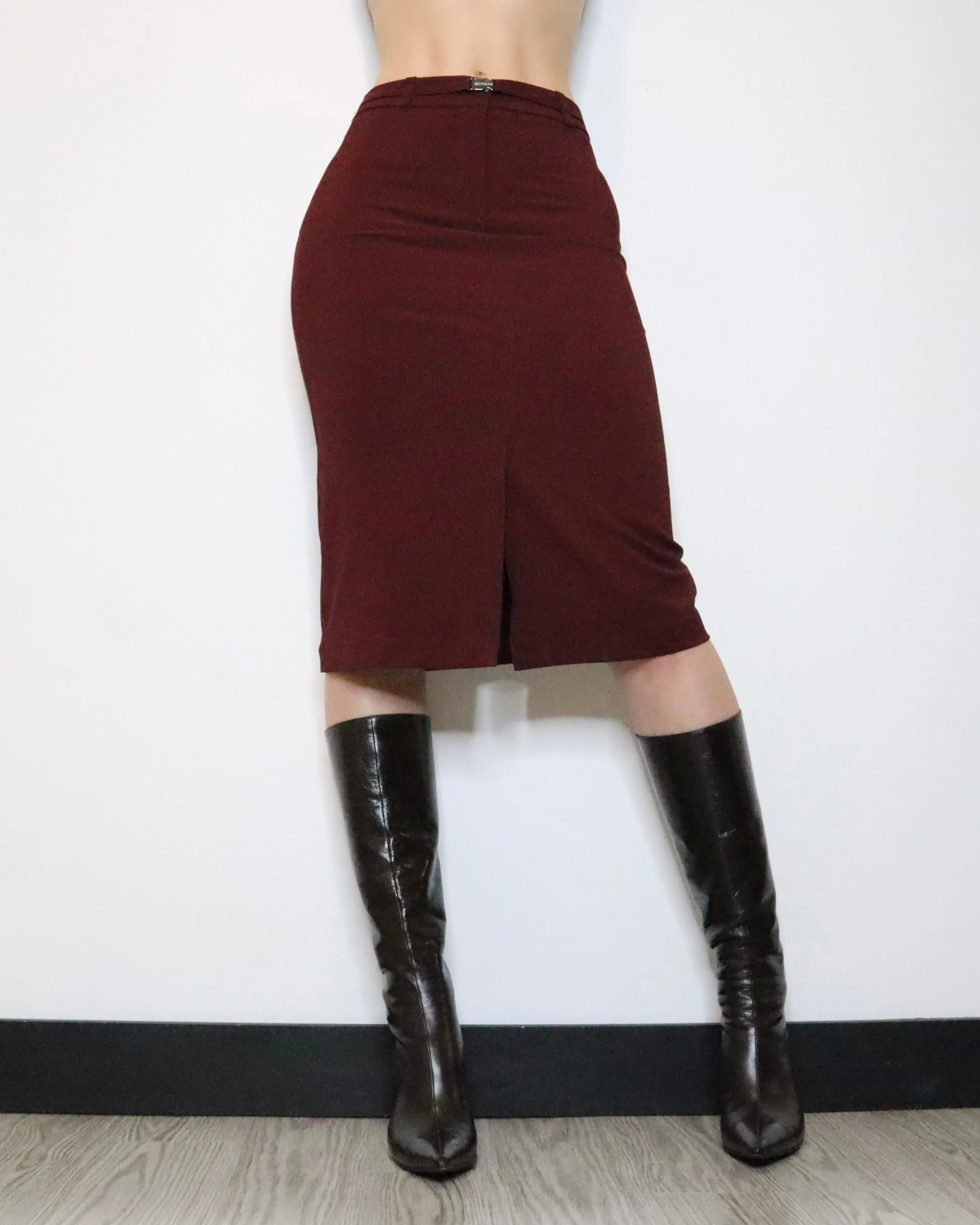 Morgan De Toi Burgundy Pencil Skirt (Small) 