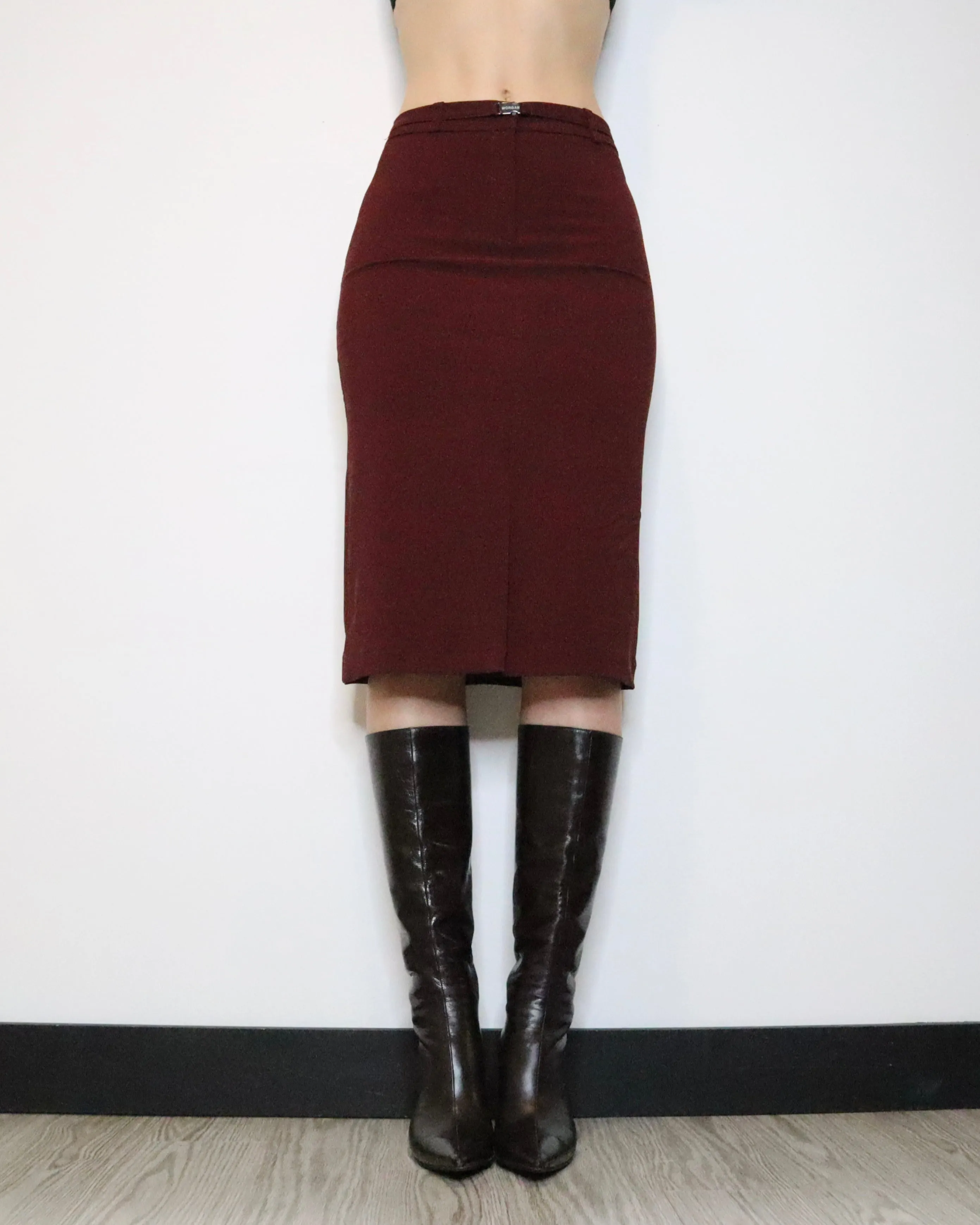 Morgan De Toi Burgundy Pencil Skirt (Small) 