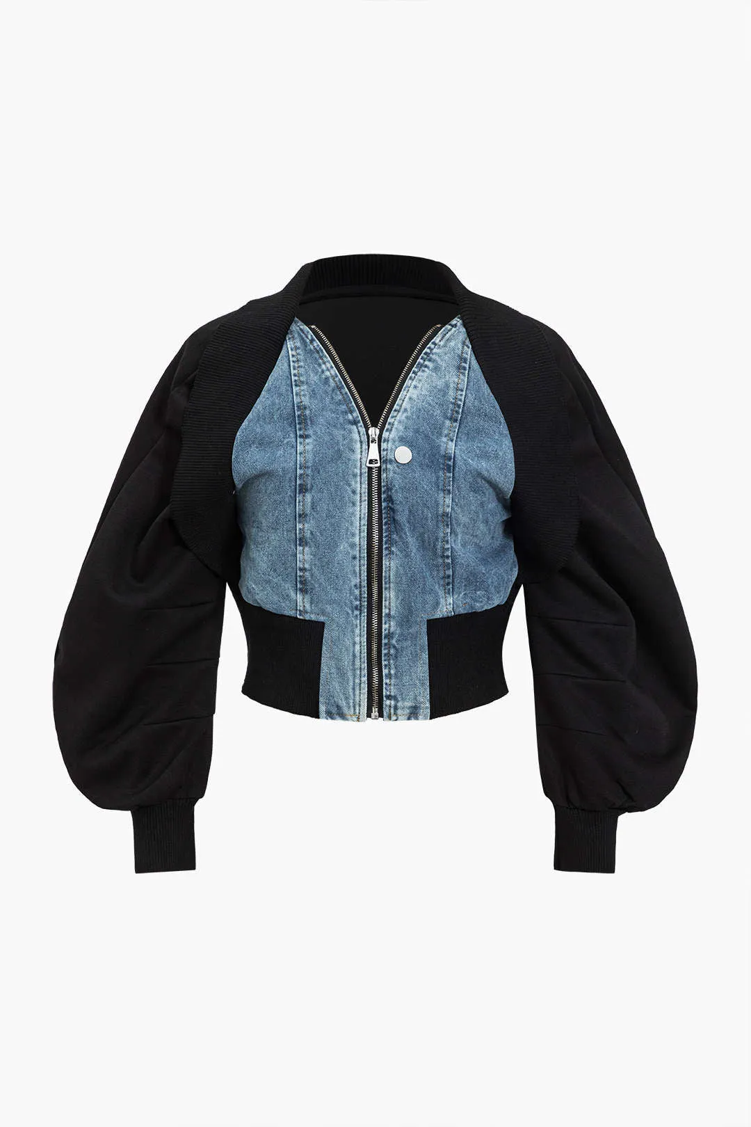 Patchwork Zipper Denim Ceket