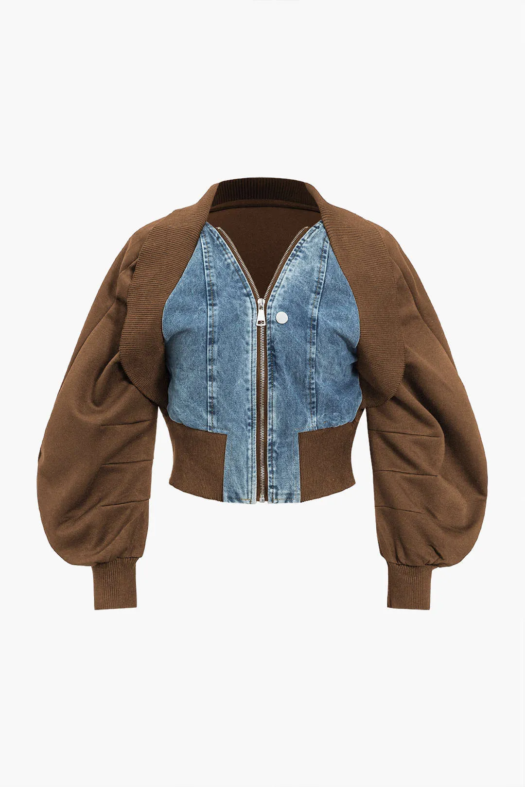 Patchwork Zipper Denim Ceket