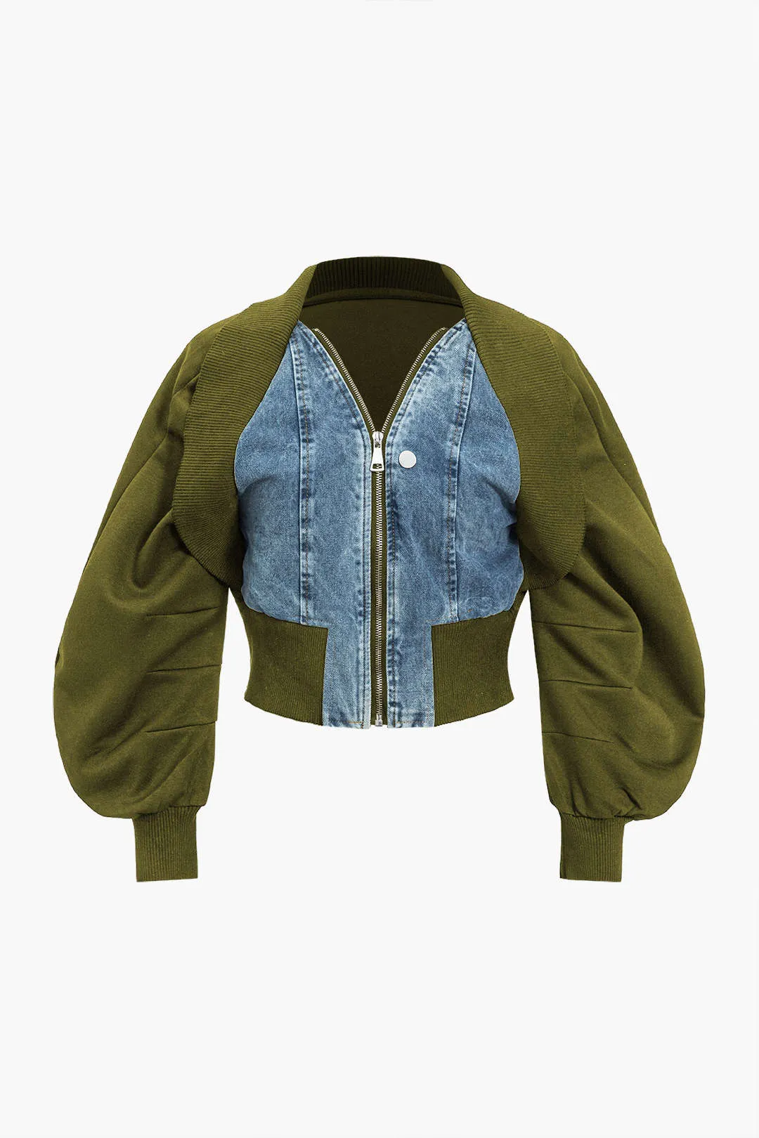 Patchwork Zipper Denim Ceket