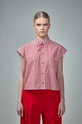 Stripe Cotton Tie Collar Shirt
