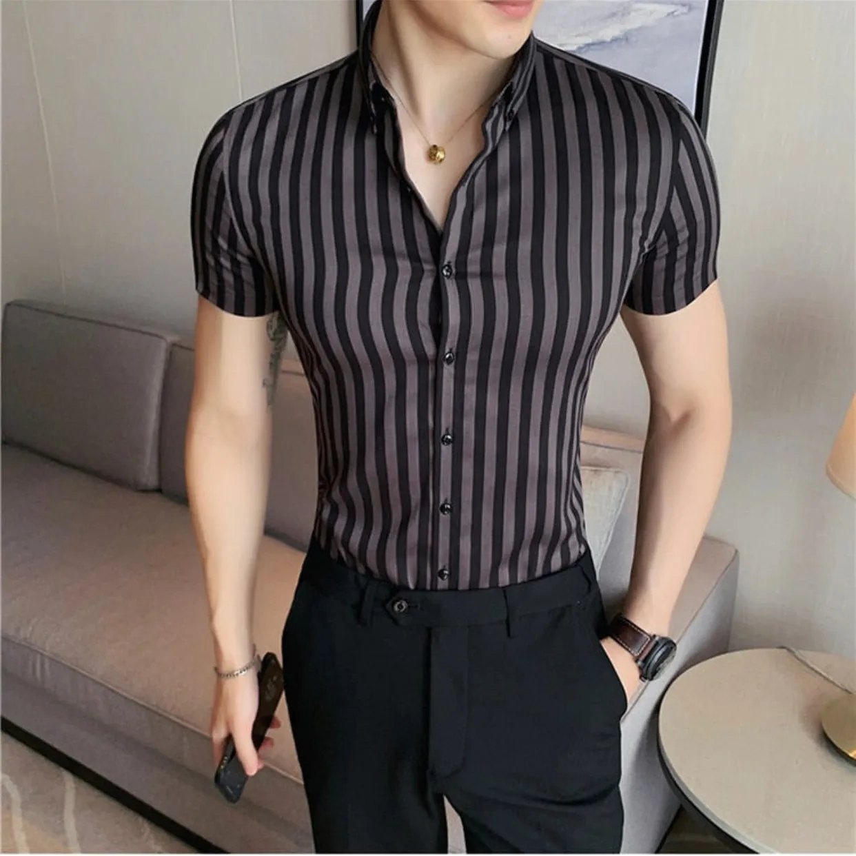 Striped Men Slim Fit Casual Shirts