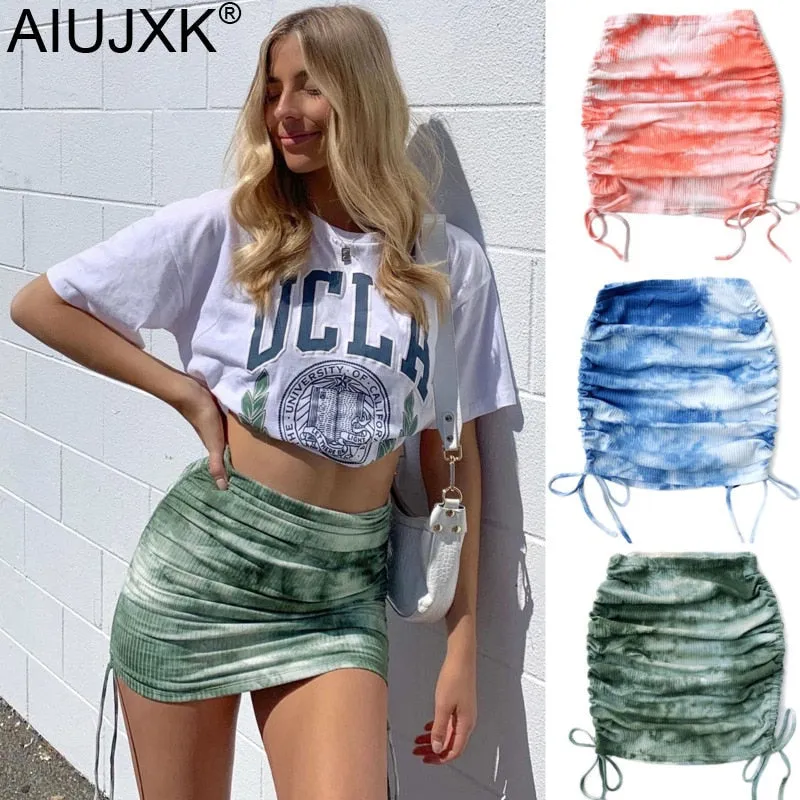 Tie-Dye Ruched Mini Skirt