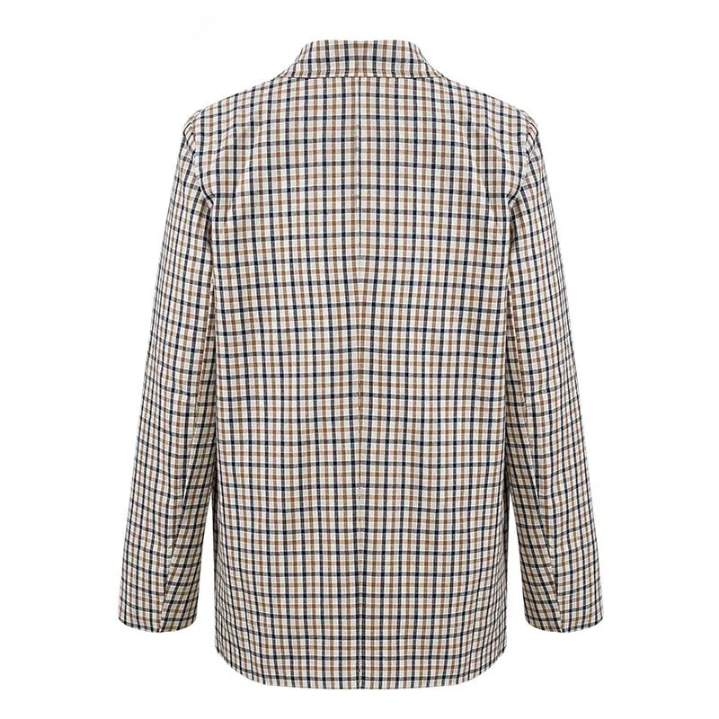 Women's Autumn Vintage Turn Down Collar Plaid Blazer