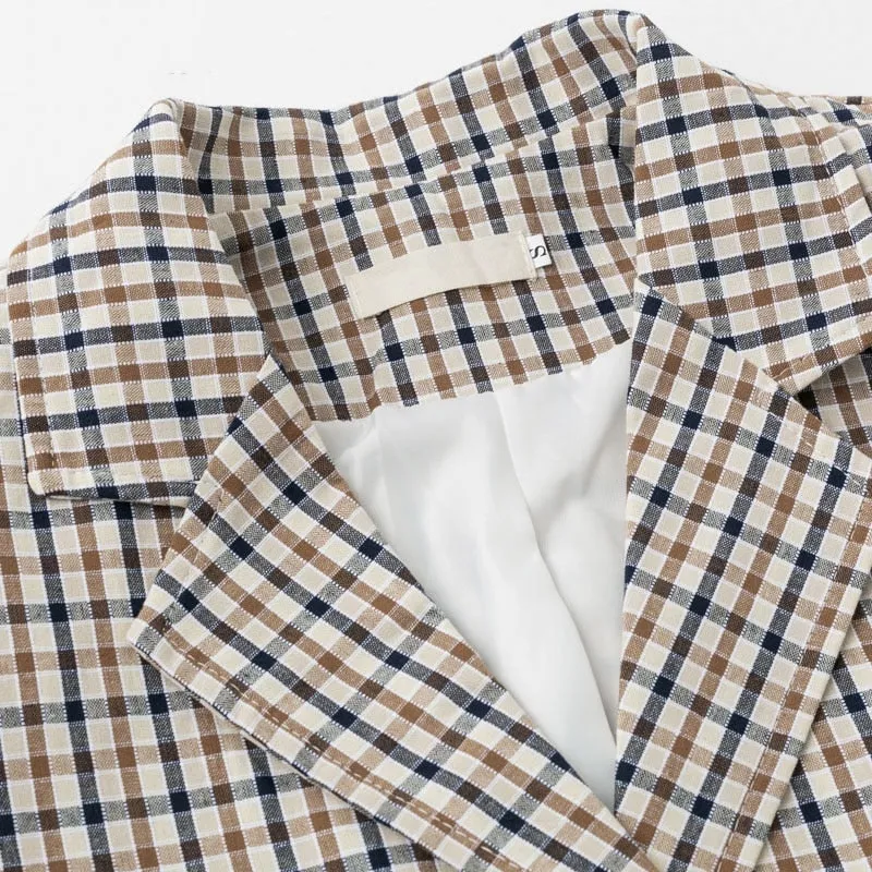 Women's Autumn Vintage Turn Down Collar Plaid Blazer
