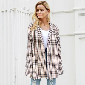 Women's Autumn Vintage Turn Down Collar Plaid Blazer