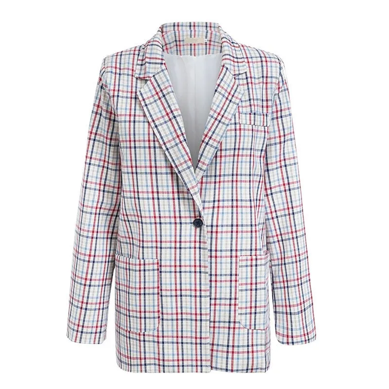 Women's Autumn Vintage Turn Down Collar Plaid Blazer